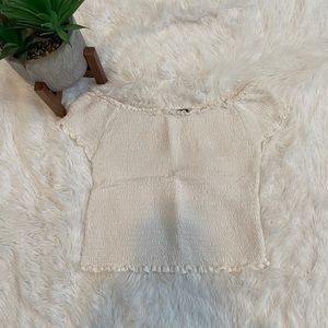 White off the shoulder shirred top